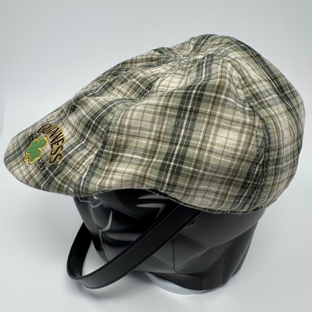Guinness Official Merchandise Green Plaid Flat Cap Scally Hat S/M Cotton